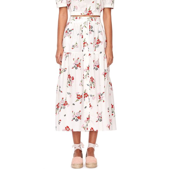 Rebecca Taylor white Marguerite floral cotton poplin tiered midi skirt 10 - Picture 1 of 10